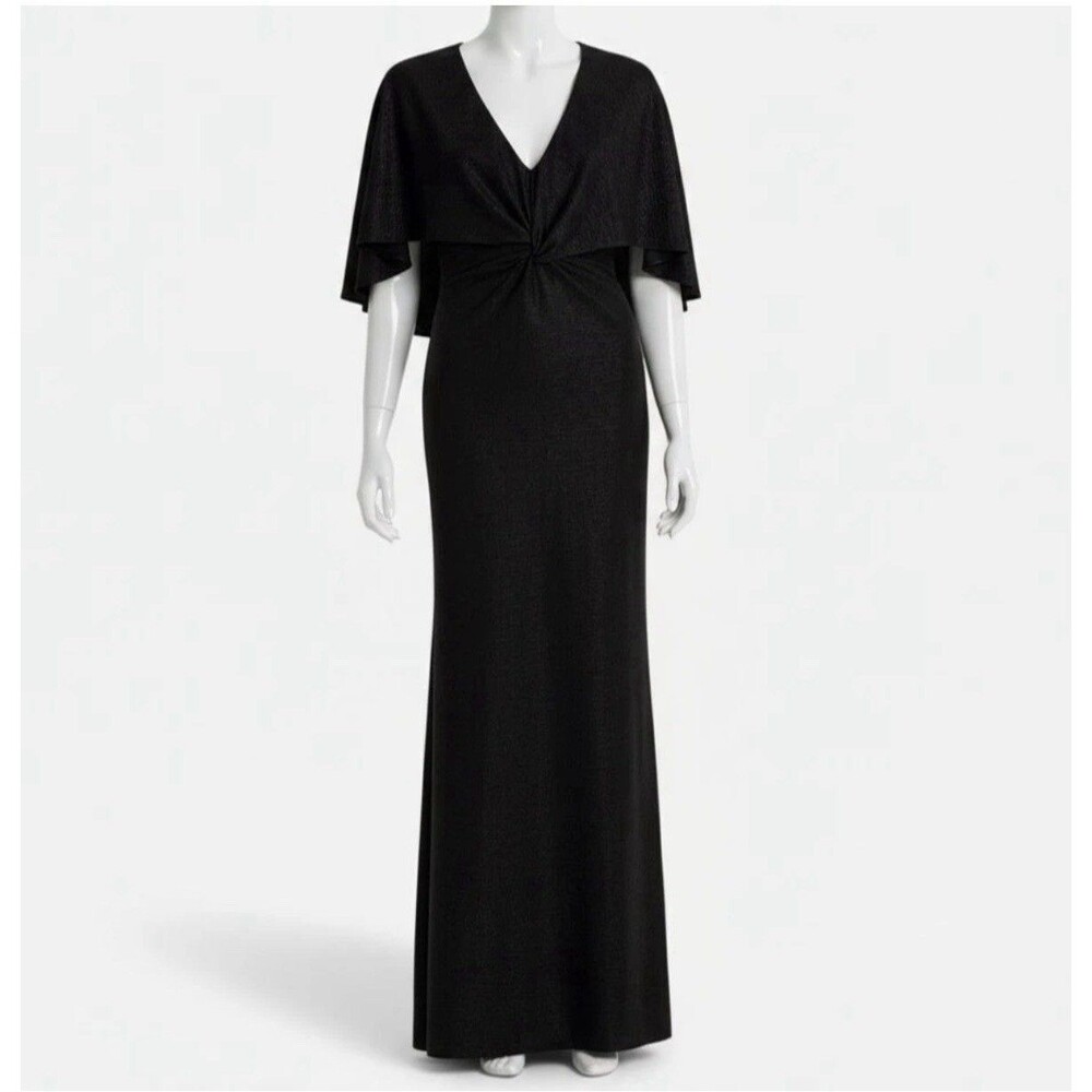 NEW Lauren Ralph Lauren Women's Black Twist-Front Cape-Overlay Gown Dress Sz 10 - Picture 1 of 7